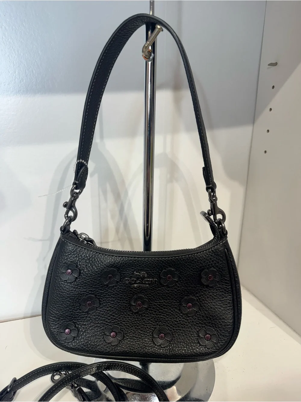Coach Mini terry Pebbled Leather Floral Appliqué Shoulder Bag